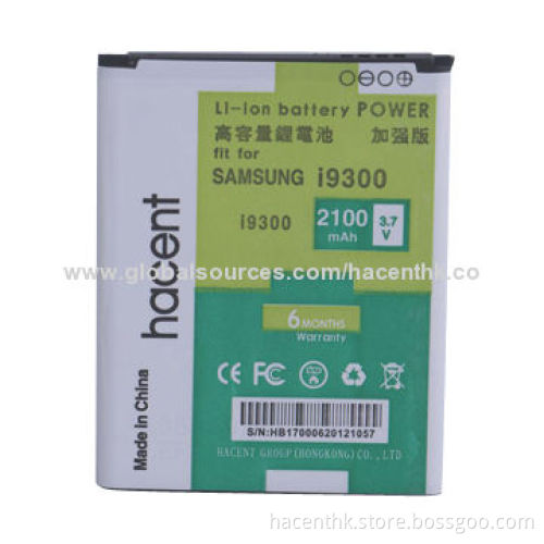 3.7V 2,100mAh Mobile Phone Battery for Samsung GT Galaxy S3 i9300 EB-L1G6LLU, IC Production